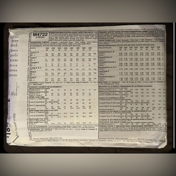 McCall's M4722 Misses' Tunic outfit clothes fabric Pattern UNCUT 2004 - Picture 2 of 2